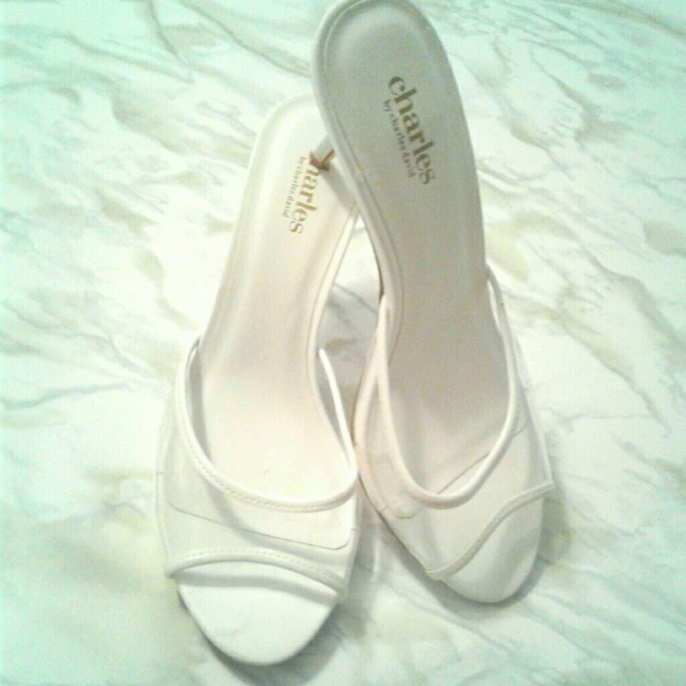 Charles David White Open-Toe Slingback Heels
